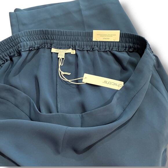 Chico's Pants NWT Women's Sz 3 (16) Pull-On Wide Leg Soft Pants Azores Blue - Picture 3 of 7